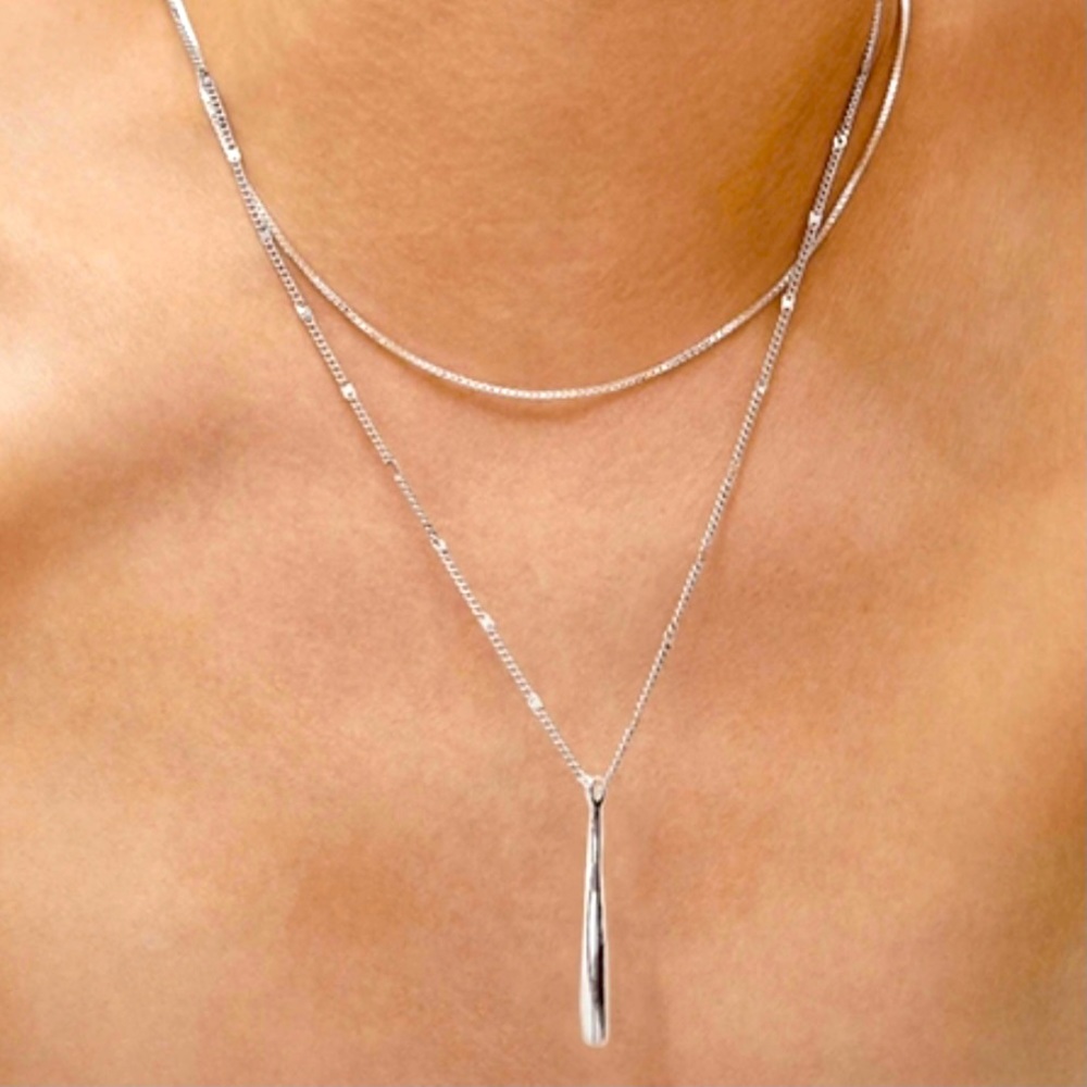 Jenny Bird Leana Double Chain Necklace Pendant, silver